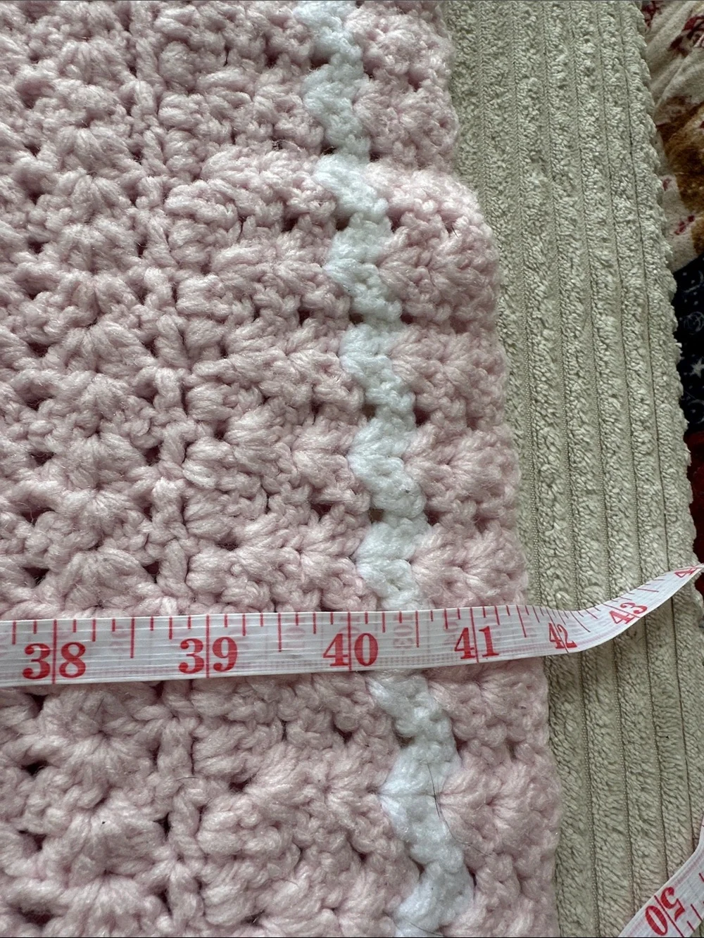Baby Girl’s Handmade Crocheted Heavy Blanket in Baby Pink 42x42 in